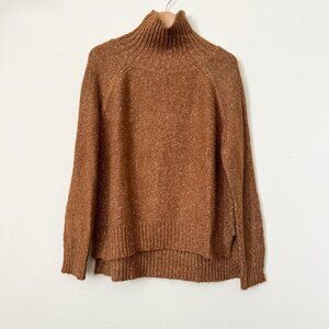 Slouchy Mock Turtleneck Knit Sweater Pumpkin / Brown Med